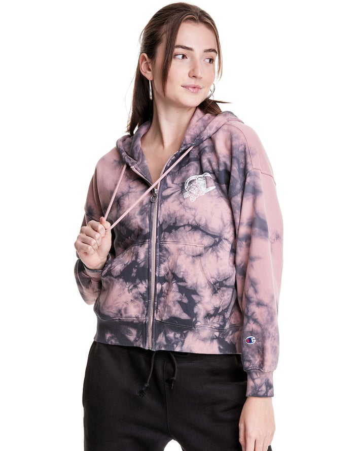 Champion Galaxy Dye Full Zip Boxy C Flower Logo Hoodie Dames - Beige/Zwart - Belgie 1390MFING